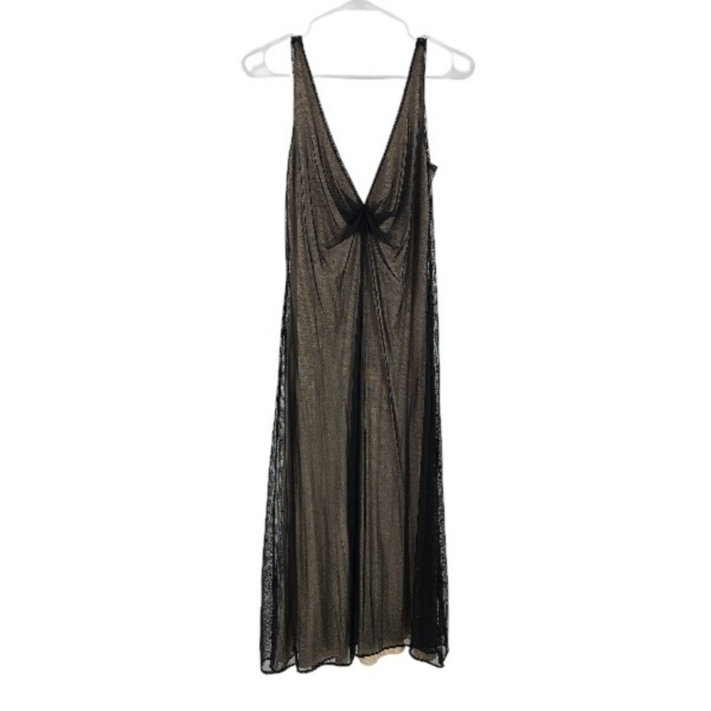 Vintage Y2K Brian Bailey Swing Dress Black Sheer Mesh Overlay Sleeveless Maxi L